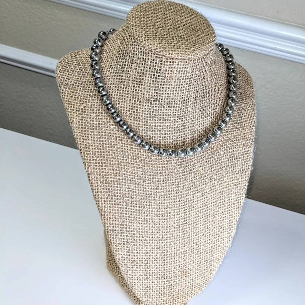 Silver Metal Bead Necklace with Hook Clasp